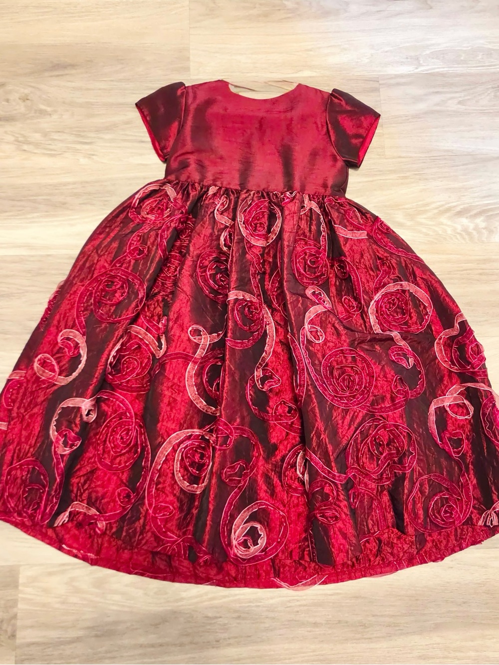 Neiman Marcus Girls' Red Embroidered Taffeta Party Dress
